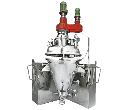 Conical mixer and dryer with stainless steel finish, ideal for blending and drying powders and granules efficiently.