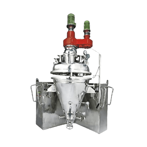 Conical mixer and dryer with stainless steel finish, ideal for blending and drying powders and granules efficiently.