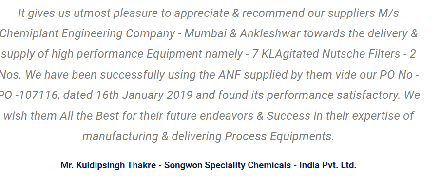 Mr. Kuldipsingh Thakre - Songwon Speciality Chemicals - India Pvt. Ltd.  testimonial