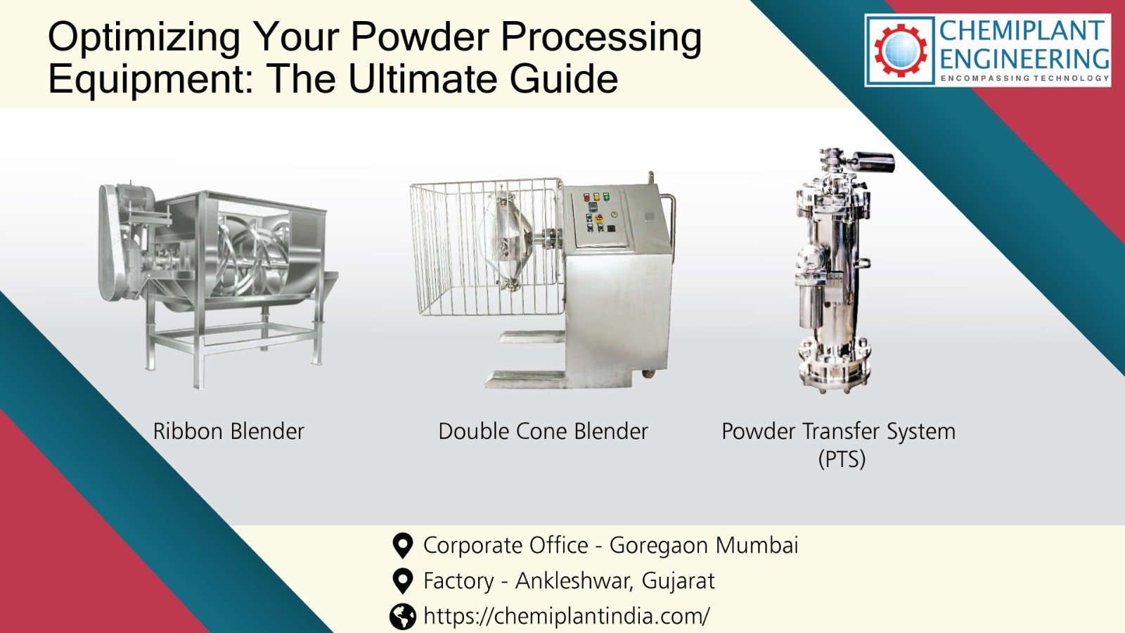 Powder processing equipments- Ribbon blender, double cone blender, Powder Transfer System